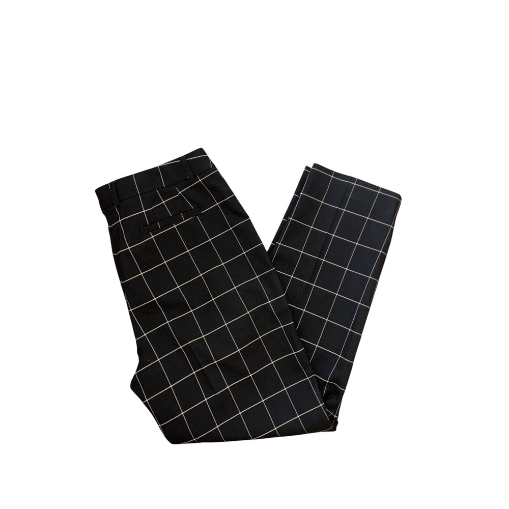 Anne Klein Women Black White Windowpane Plaid Dress Pants Size 8 Slim Straight